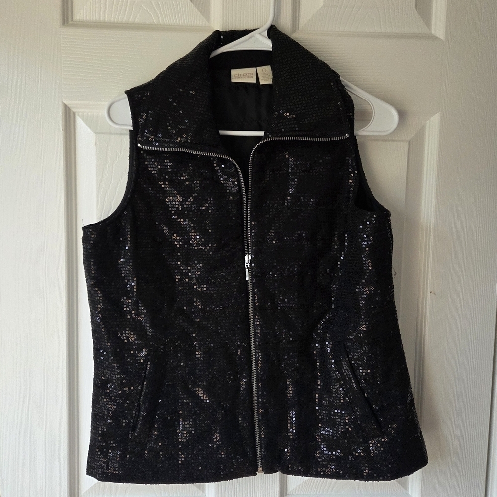 Chico's Black Sequin Vest Size 0/US 4 Sweater Vest